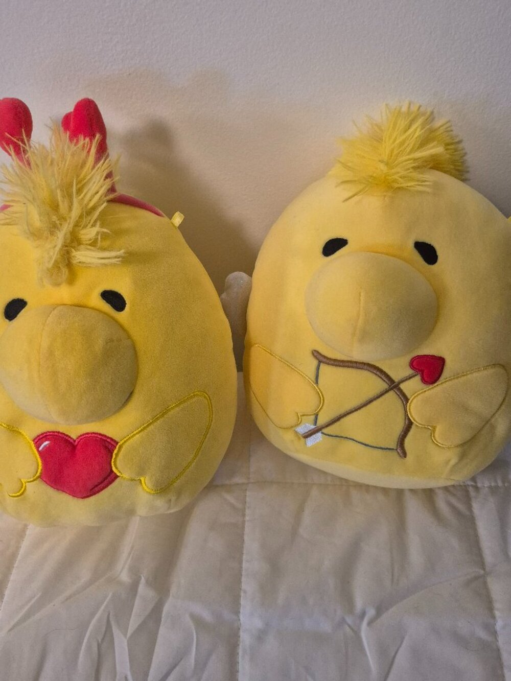 Lot of 2 Peanuts Woodstock Squishmallow plush Yellow Hearts
